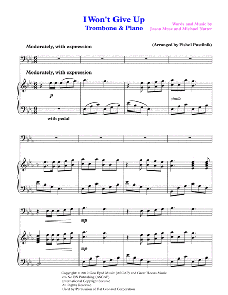 I Wont Give Up For Trombone And Piano Page 2