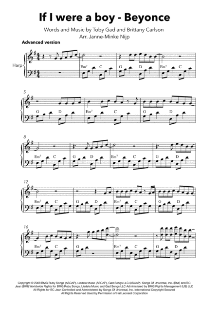 If I Were A Boy Harp Solo Advanced Version Page 2