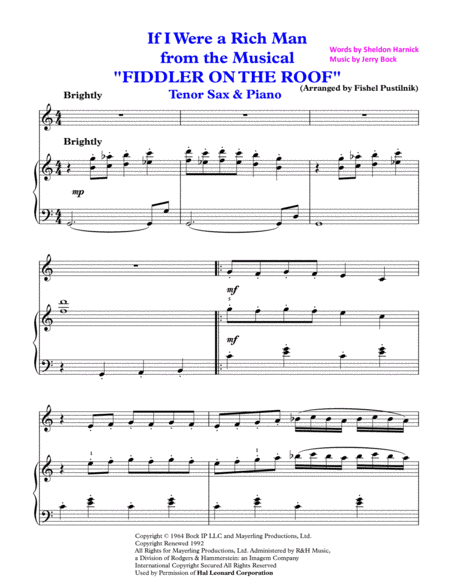 If I Were A Rich Man For Tenor Sax And Piano Page 2