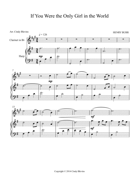 If You Were The Only Girl In The World Arranged For Harp And Bb Clarinet Page 2