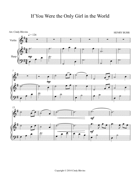 If You Were The Only Girl In The World Arranged For Harp And Violin Page 2
