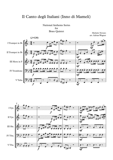 Il Canto Degli Italiani Inno Di Mameli Brass Quintet Arr Adrian Wagner Page 2