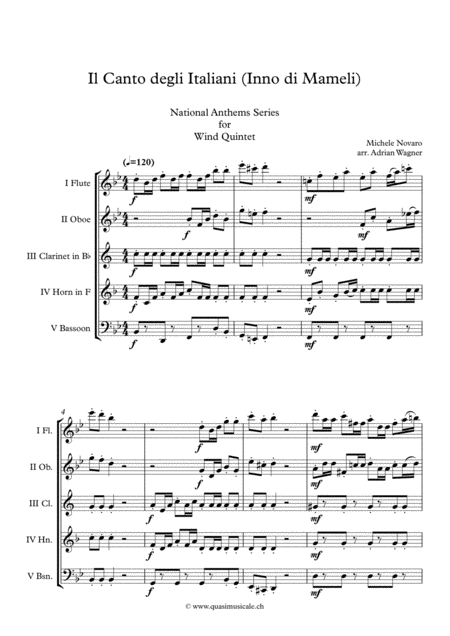 Il Canto Degli Italiani Inno Di Mameli Wind Quintet Arr Adrian Wagner Page 2