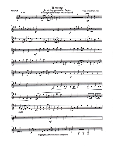 Il Est Ne He Is Born Parts Arranged For String Quartet Or Flute Quartet With Optional Harp Or Keyboard Page 2