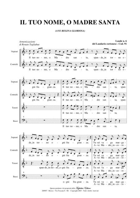 Il Tuo Nome O Madre Santa Laudario Cortonese Arr For Satb Choir Page 2