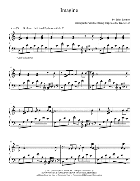 Imagine By John Lennon Double Strung Harp Solo Page 2