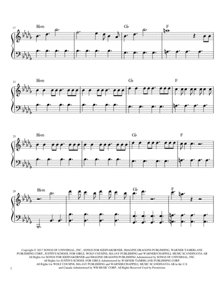 Imagine Dragons Believer Easy Piano Sheet In Bb Minor Page 2