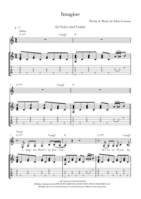 Imagine For Voice Guitar Standard Notation Tablature Page 2