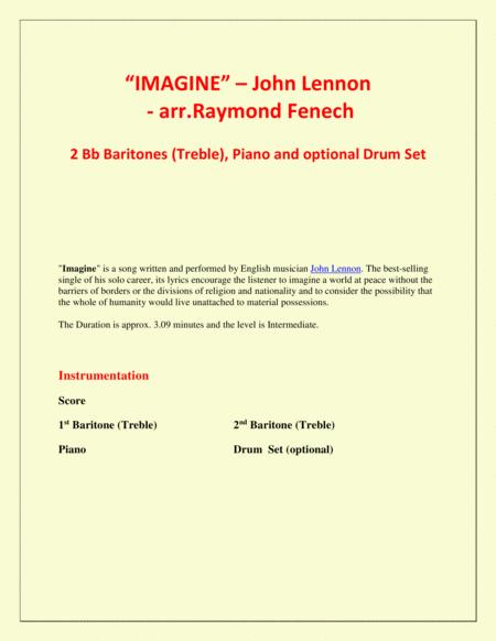 Imagine John Lennon 2 Bb Baritones Tc Piano And Optional Drum Set Intermediate Level Page 2