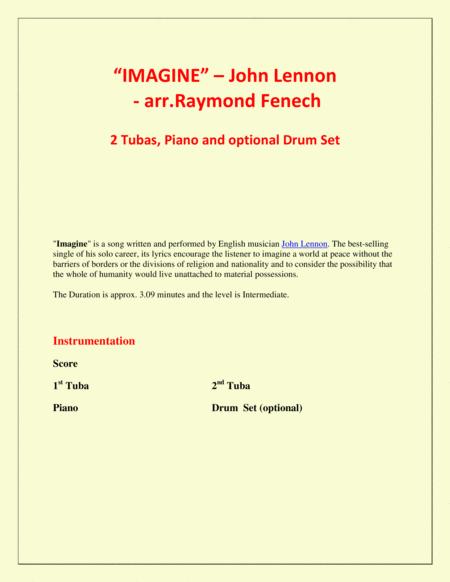 Imagine John Lennon 2 Tubas Piano And Optional Drum Set Intermediate Level Page 2