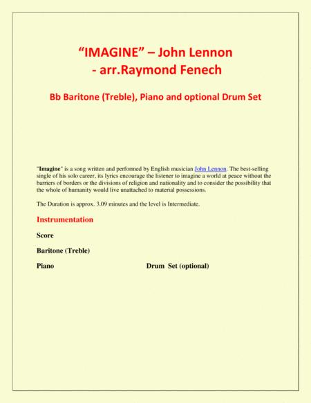 Imagine John Lennon Bb Baritone Treble Clef Piano And Optional Drum Set Intermediate Level Page 2