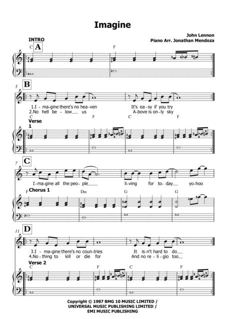 Imagine John Lennon Easy Piano Arrangement Page 2