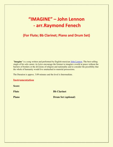 Imagine John Lennon Flute Bb Clarinet Piano And Optional Drum Set Intermediate Level Page 2