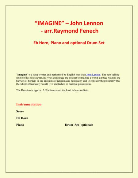 Imagine John Lennon Horn In Eb Piano And Optional Drum Set Intermediate Level Page 2