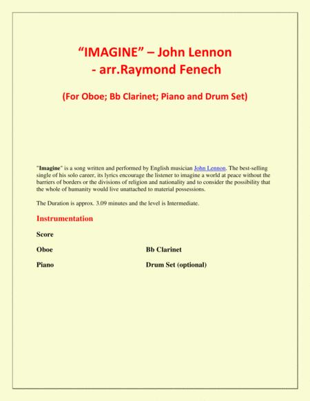 Imagine John Lennon Oboe Bb Clarinet Piano And Optional Drum Set Intermediate Level Page 2