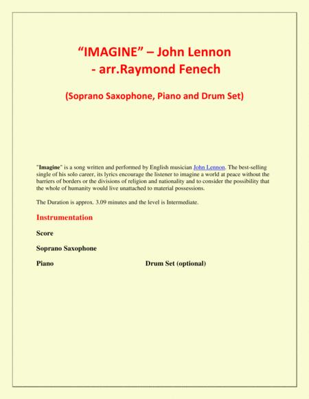 Imagine John Lennon Soprano Saxophone Piano And Optional Drum Set Intermediate Level Page 2