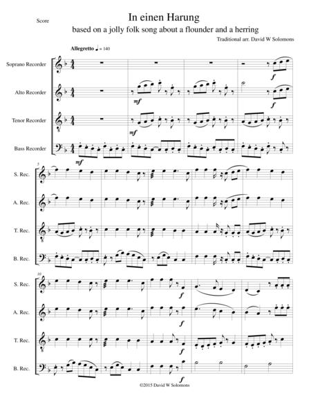 In Einen Harung The Herring Song For Recorder Quartet Page 2