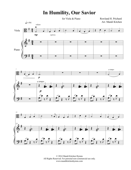 In Humility Our Savior Viola Piano Duet Page 2