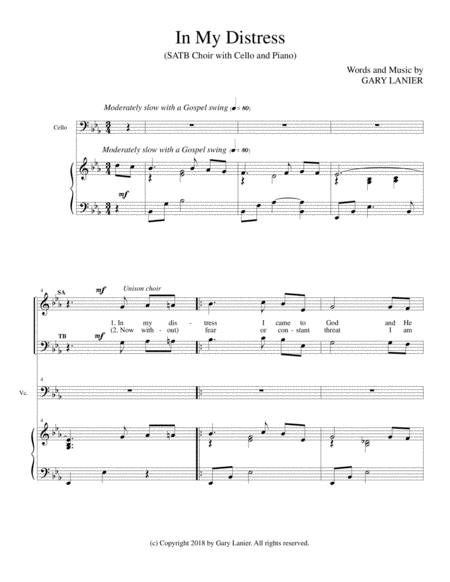 In My Distress Satb Choir With Cello Piano Page 2