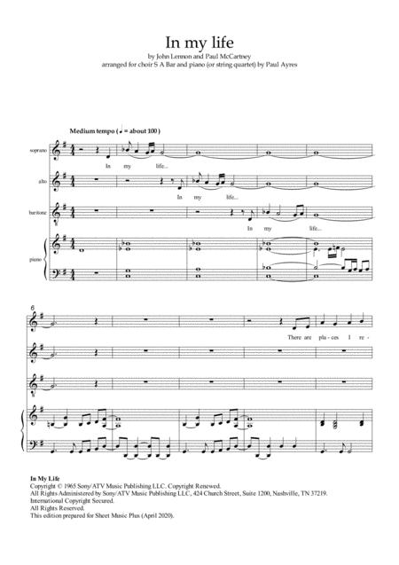 In My Life Arranged For Choir Sabar And Piano Page 2