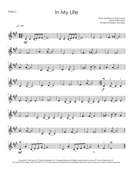 In My Life Beatles String Quartet Page 2