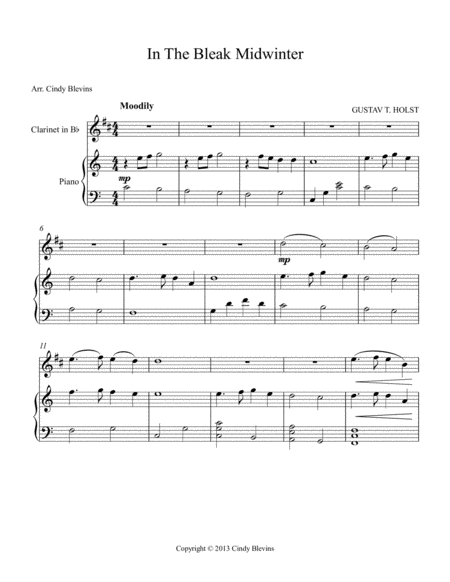 In The Bleak Midwinter Arranged For Piano And Bb Clarinet Page 2