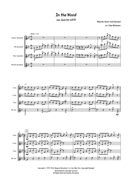 In The Mood For Saxophone Quartet Or Choir Satb Page 2