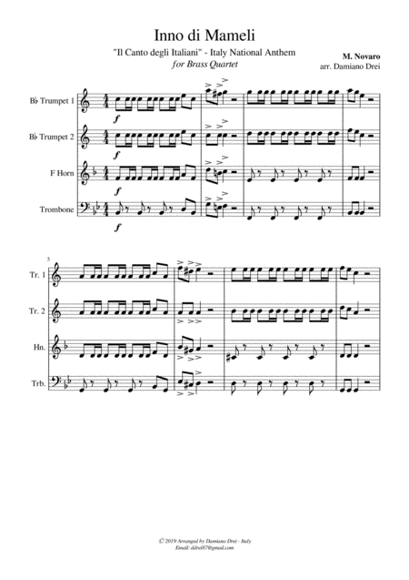 Inno Di Mameli Il Canto Degli Italiani Italy National Anthem For Brass Quartet Page 2