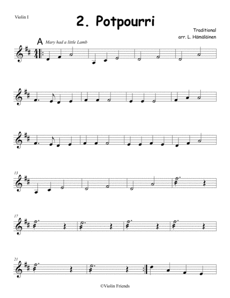Invidual Parts For Potpourri Of Three Songs Arranged For Junior String Orchestra With Piano Accompaniment Page 2