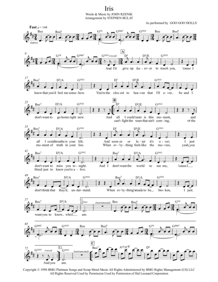 Iris Goo Goo Dolls Lead Sheet In Original Key Of Bm Page 2