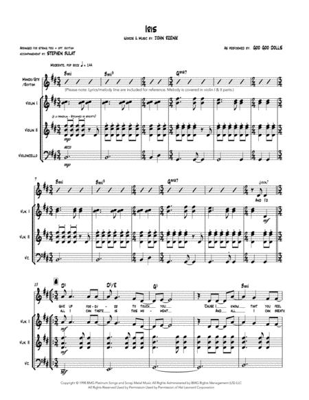 Iris Goo Goo Dolls String Trio Arrangement With Optional Mandolin Guitar Rhythm Section Accompaniment Page 2