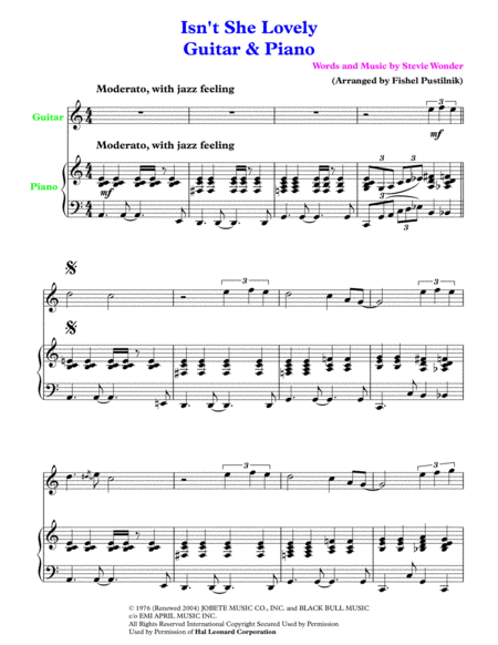 Isnt She Lovely For Guitar And Piano Page 2