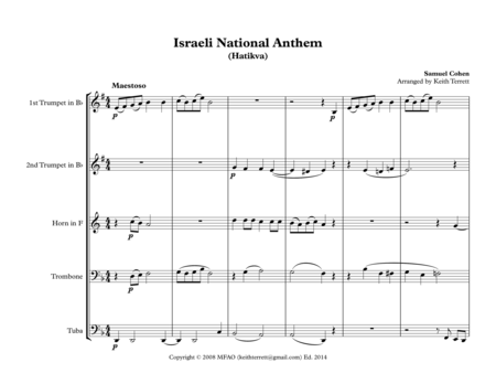 Israeli National Anthem For Brass Quintet Hatikvah Page 2