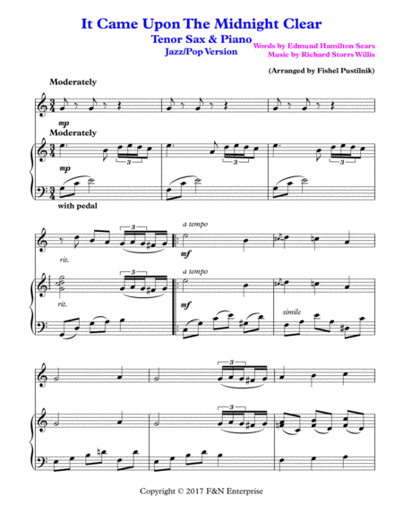It Came Upon The Midnight Clear Piano Background For Tenor Sax And Piano Page 2