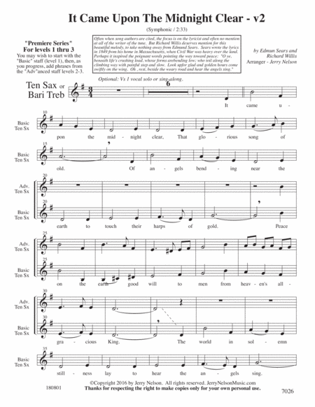 It Came Upon The Midnight Clear V2 Arrangements Level 1 3 For Tenor Sax Written Acc Page 2