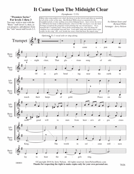 It Came Upon The Midnight Clear V2 Arrangements Level 1 3 For Trumpet Written Acc Page 2