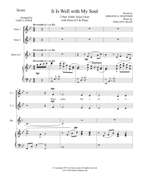 It Is Well With My Soul 2 Part Treble Voice Choir With Horn In F Piano Page 2