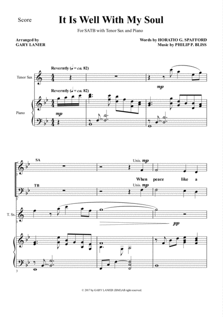 It Is Well With My Soul Choir Satb With Tenor Sax Piano Page 2