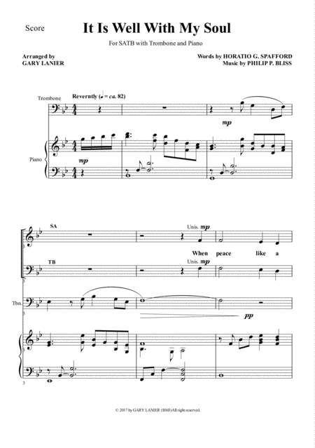 It Is Well With My Soul Choir Satb With Trombone Piano Page 2