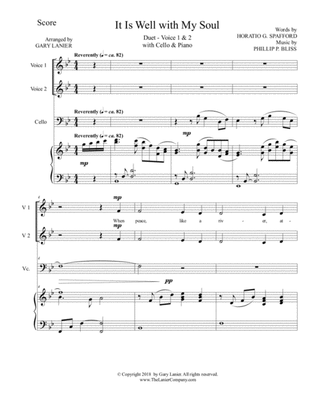 It Is Well With My Soul Duet Treble Voice 1 2 With Cello Piano Page 2