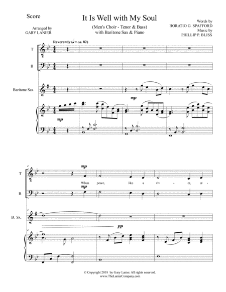 It Is Well With My Soul Mens Choir Tenor Bass With Baritone Sax Piano Page 2