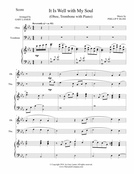 It Is Well With My Soul Trio Oboe Trombone With Piano Instrumental Parts Included Page 2