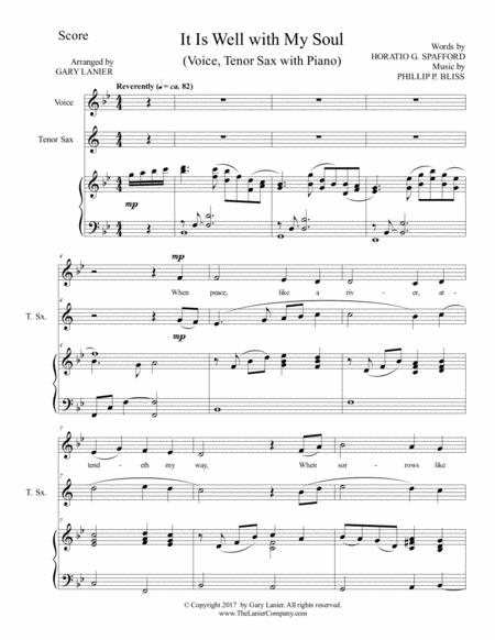 It Is Well With My Soul Voice Tenor Sax Piano With Score Parts Page 2