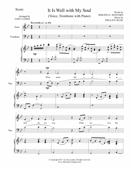 It Is Well With My Soul Voice Trombone Piano With Score Parts Page 2