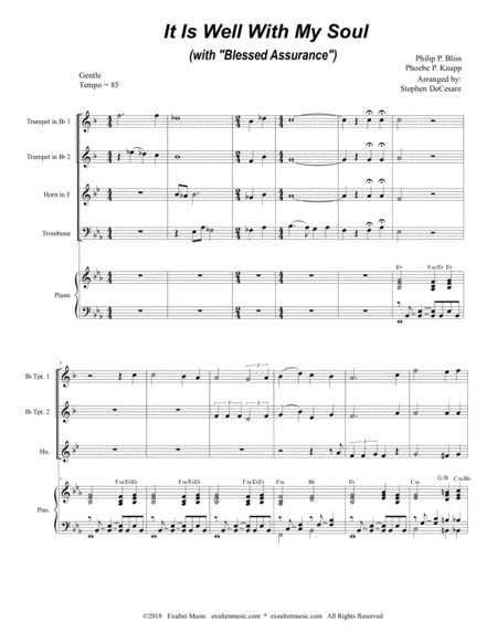 It Is Well With My Soul With Blessed Assurance For Brass Quartet Piano Page 2