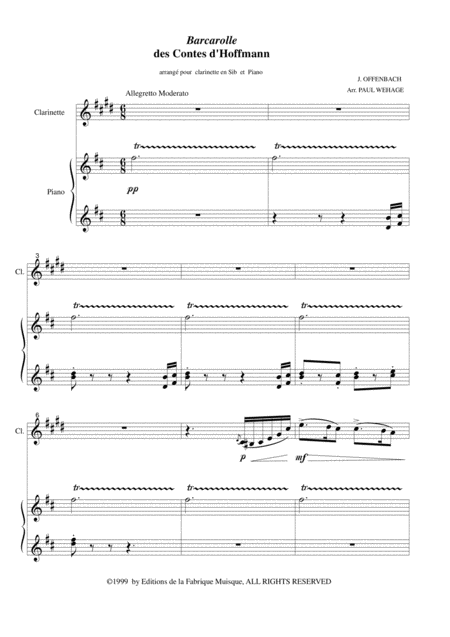 Jacques Offenbach Barcarolle From The Tales Of Hoffmann Arranged For Bb Clarinet And Piano Page 2