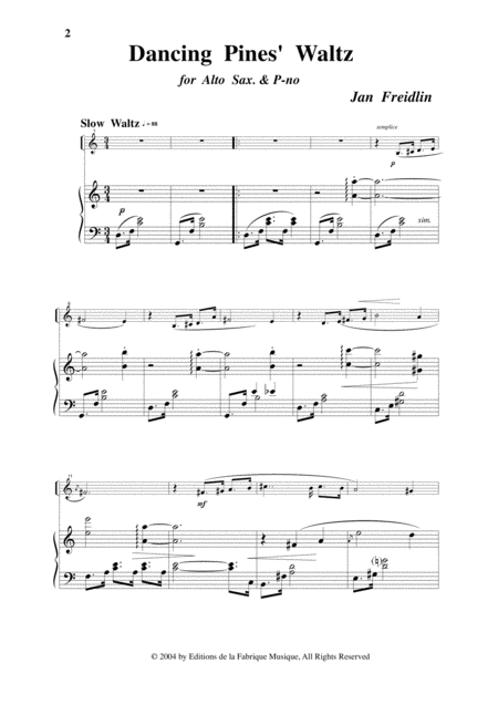 Jan Freidlin Dancing Pines Waltz For Alto Saxophone And Piano Page 2