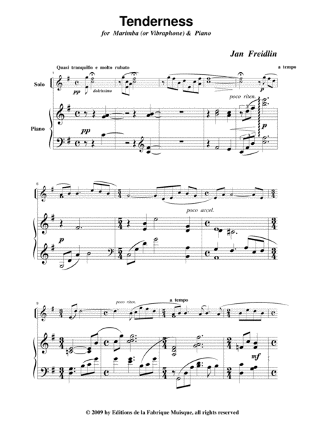 Jan Freidlin Tenderness For Marimba Or Vibraphone And Piano Page 2