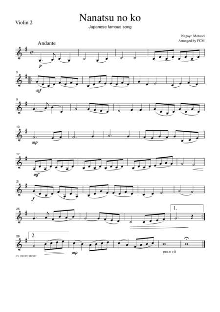 Japanese Famous Song Nanatsu No Ko For String Quartet Jd011 Page 2