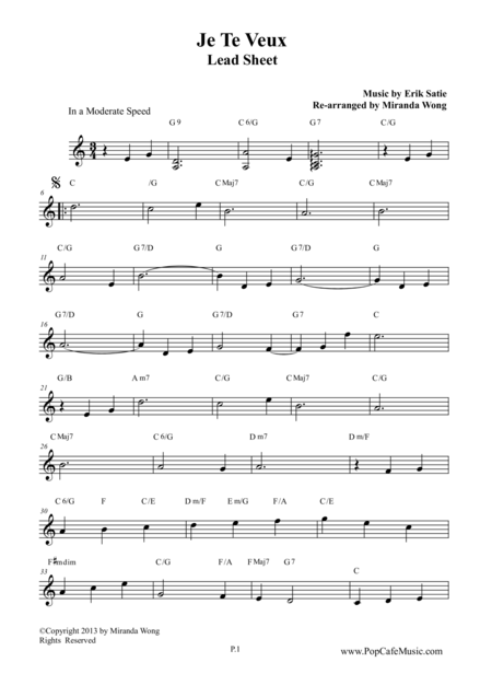 Je Te Veux Wedding Music Lead Sheet Page 2